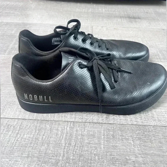 NOBULL All Black Perforated Traditional Leather Trainer Shoes - Picture 3 of 6